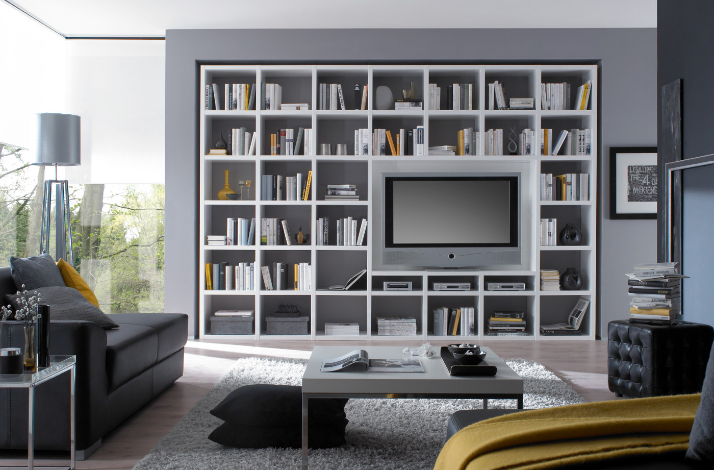 Wohnwand bücherwand hochglanz weià tv schiebetür ...