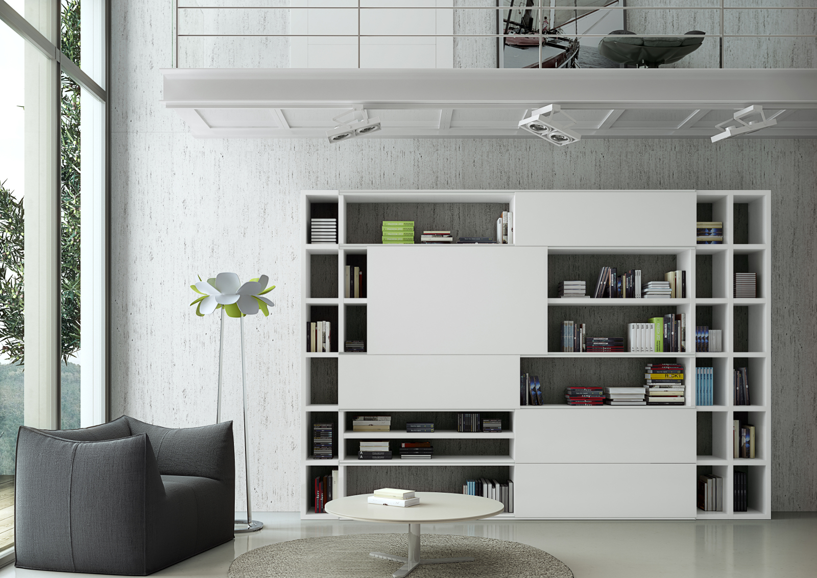 Wohnwand bücherwand lack weià hochglanz schiebetür ... Regal weiß hochglanz