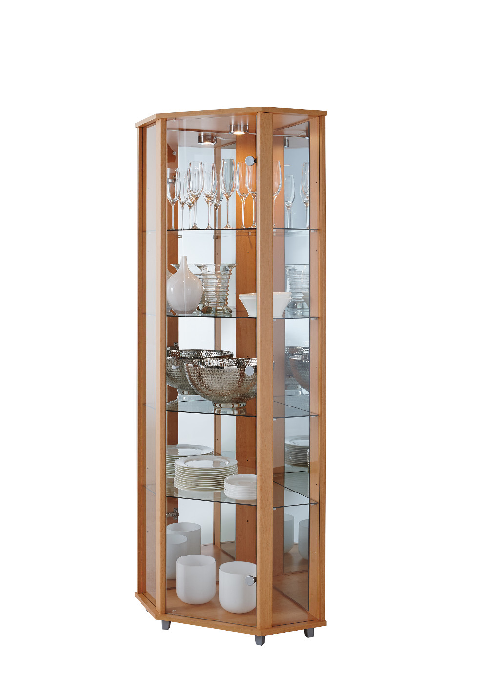 Eckvitrine Glasvitrine Buche mit Spiegelr?ckwand und Beleuchtung : Vitrine Buche Nachbildung Vitrine Buche Nachbildung : Eckvitrine Glasvitrine Buche mit Spiegelr?ckwand und Beleuchtung