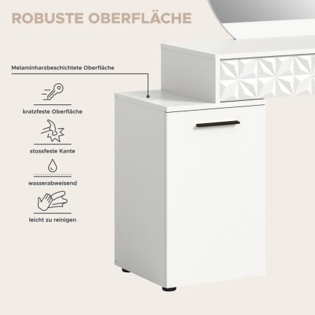 Schminktisch Relief in wei Hochglanz mit 3-D Struktur Kosmetiktisch mit Spiegel 117 cm