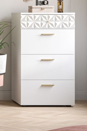 Kommode Relief in wei Hochglanz mit 3-D Struktur Schubladenkommode 53 x 92 cm