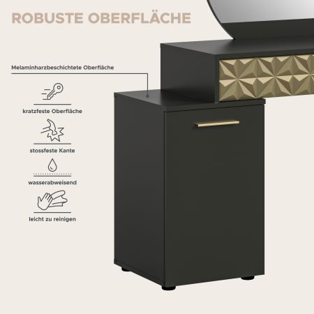 Schminktisch Relief in schwarz und Gold mit 3-D Struktur Kosmetiktisch mit Spiegel 117 cm