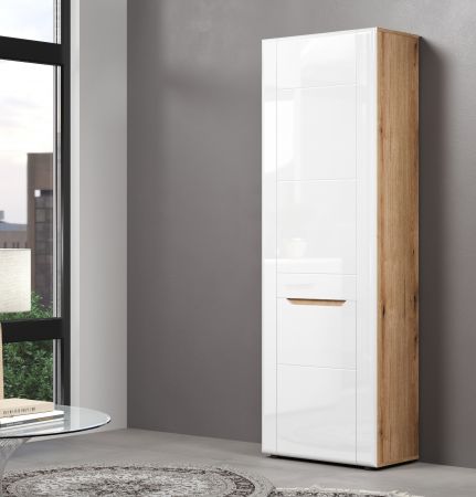 Garderobenschrank Marlon in wei Hochglanz und Evoke Eiche Garderobe oder groer Schuhschrank 65 x 203 cm