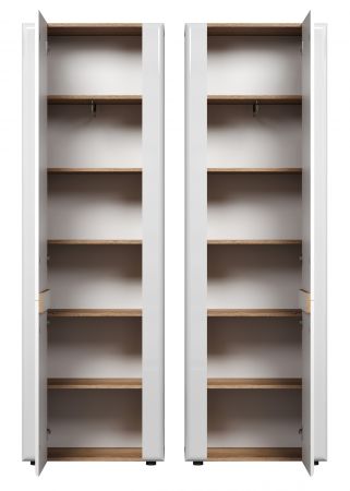 Garderobenschrank Marlon in wei Hochglanz und Evoke Eiche Garderobe oder groer Schuhschrank 65 x 203 cm