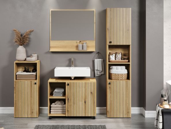 Waschbeckenunterschrank Bliss in Evoke Eiche Badschrank auf Rollen 80 cm