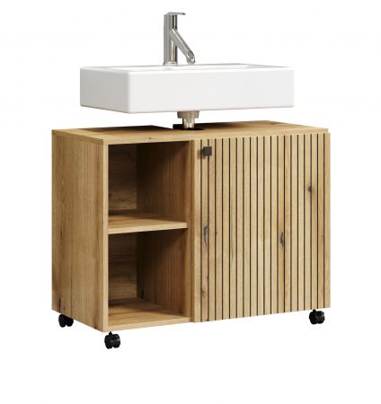 Waschbeckenunterschrank Bliss in Evoke Eiche Badschrank auf Rollen 80 cm
