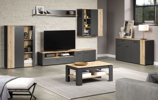 TV-Lowboard Esteban in grau und Evoke Eiche XL TV Unterteil 210 x 43 cm