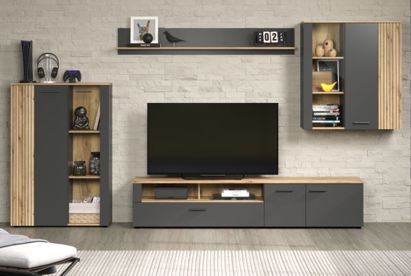 Wandboard Esteban in grau und Evoke Eiche Wandregal 167 x 25 cm