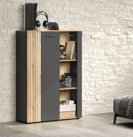 Highboard Esteban in grau und Evoke Eiche Vitrine 90 x 132 cm