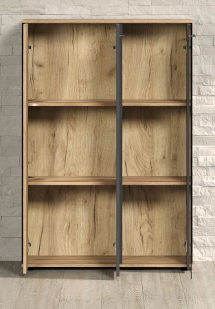 Highboard Esteban in grau und Evoke Eiche Vitrine 90 x 132 cm