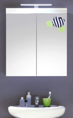 Badezimmer Spiegelschrank "Amanda" in weiß Hochglanz 2-türig inkl. LED 60 x 77 cm