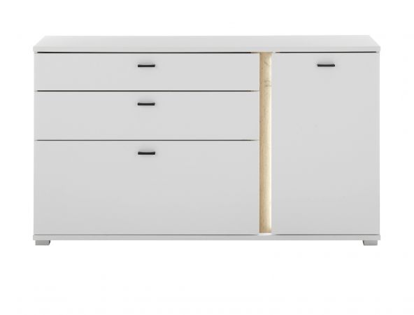 Sideboard Bellport in wei matt und Wotan Eiche Kommode inklusive Frontbeleuchtung 150 cm