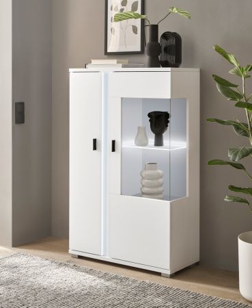 Vitrine Bellport in wei matt Highboard inklusive Frontbeleuchtung 80 x 125 cm