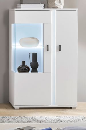 Vitrine Bellport in wei matt Highboard inklusive Frontbeleuchtung 80 x 125 cm