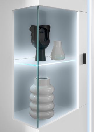Vitrine Bellport in wei matt Highboard inklusive Frontbeleuchtung 80 x 125 cm