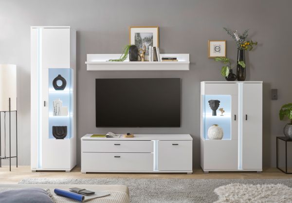 Vitrine Bellport in wei matt Highboard inklusive Frontbeleuchtung 80 x 125 cm