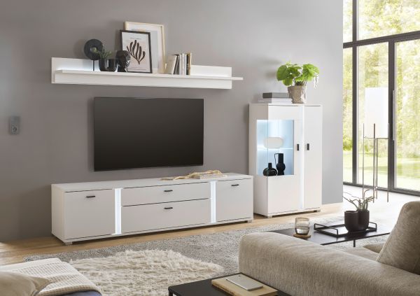 Vitrine Bellport in wei matt Highboard inklusive Frontbeleuchtung 80 x 125 cm