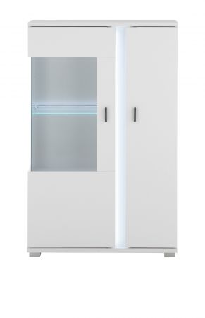 Vitrine Bellport in wei matt Highboard inklusive Frontbeleuchtung 80 x 125 cm