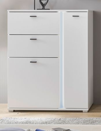 Highboard Bellport in wei matt Kommode inklusive Frontbeleuchtung 100 x 125 cm