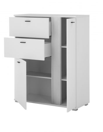 Highboard Bellport in wei matt Kommode inklusive Frontbeleuchtung 100 x 125 cm