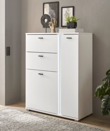 Highboard Bellport in wei matt Kommode inklusive Frontbeleuchtung 100 x 125 cm
