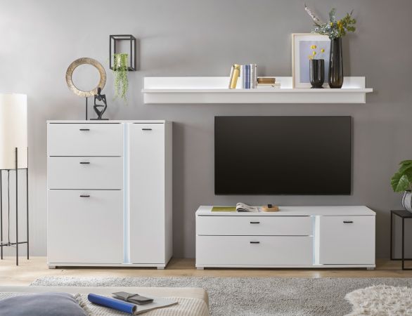 Highboard Bellport in wei matt Kommode inklusive Frontbeleuchtung 100 x 125 cm