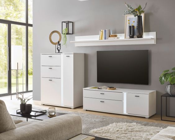 Highboard Bellport in wei matt Kommode inklusive Frontbeleuchtung 100 x 125 cm