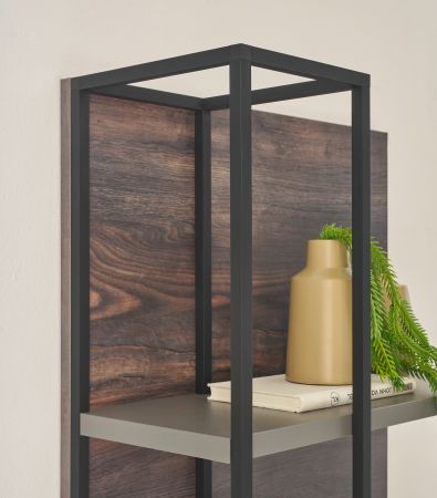 Wohnwand Piano in Thermo Eiche und grau Wohnkombination 3-teilig mit Soft-Close 320 x 180 cm