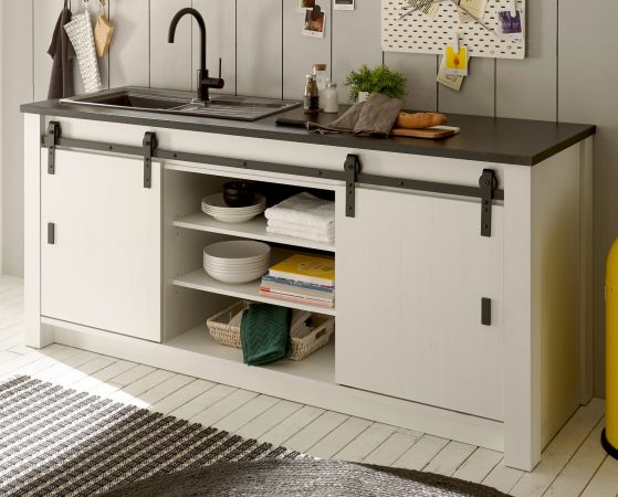 Kche Stove in wei Pinie und anthrazit Landhaus Kchenschrank Set 4-teilig 264 x 200 cm