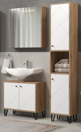 Badm�bel Set Touch in wei� matt Lack und Artisan Eiche Badkombination 3-teilig 120 x 191 cm