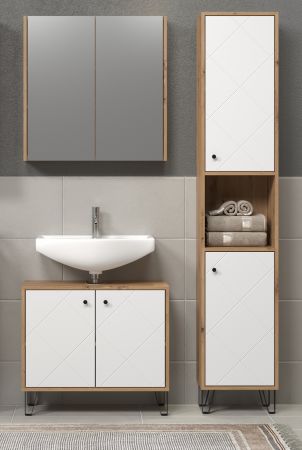 Badm�bel Set Touch in wei� matt Lack und Artisan Eiche Badkombination 3-teilig 120 x 191 cm