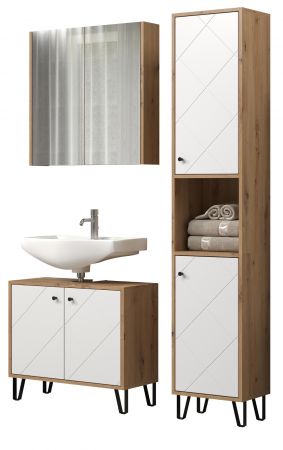 Badm�bel Set Touch in wei� matt Lack und Artisan Eiche Badkombination 3-teilig 120 x 191 cm