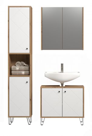 Badm�bel Set Touch in wei� matt Lack und Artisan Eiche Badkombination 3-teilig 120 x 191 cm