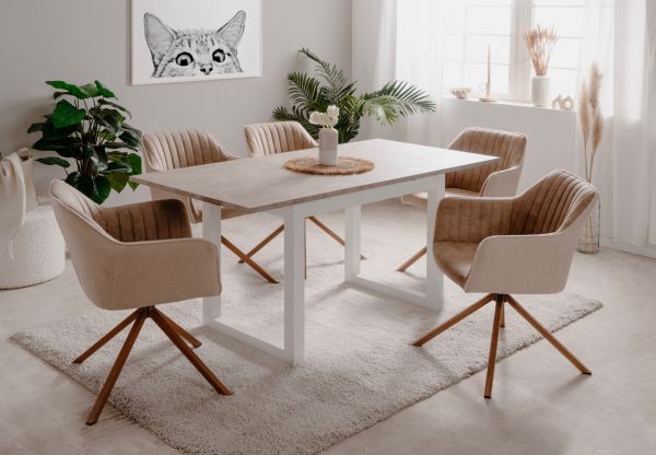 Esstisch Visby in wei und Sandstein Kchentisch ausziehbar 120 / 160 x 80 cm