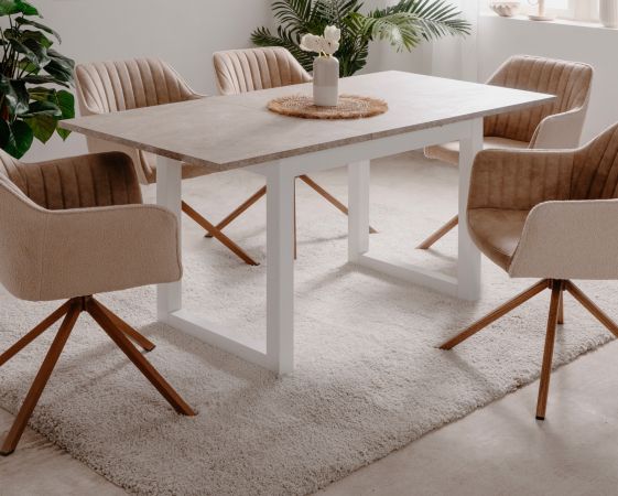 Esstisch Visby in wei und Sandstein Kchentisch ausziehbar 120 / 160 x 80 cm