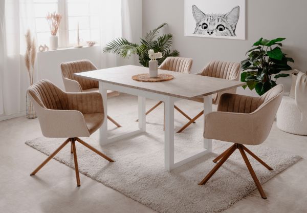 Esstisch Visby in wei und Sandstein Kchentisch ausziehbar 120 / 160 x 80 cm