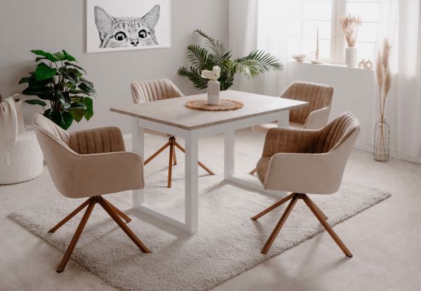 Esstisch Visby in wei und Sandstein Kchentisch ausziehbar 120 / 160 x 80 cm