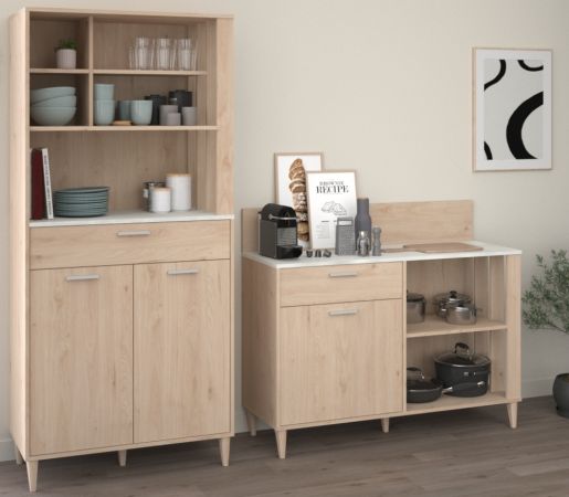 Parisot Kchenschrank Diner in Jackson Eiche und Beton grau Kche Buffet 84 x 182 cm