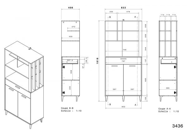 Parisot Kchenschrank Diner in Jackson Eiche und Beton grau Kche Buffet 84 x 182 cm