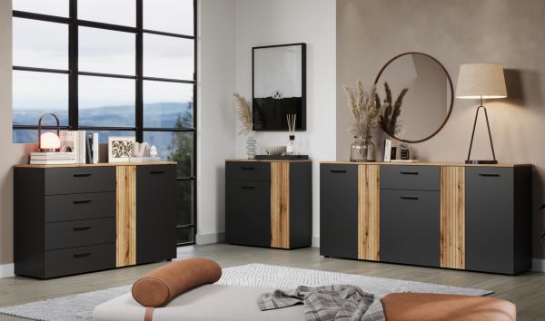 Kommode Esteban in grau und Evoke Eiche Sideboard 80 cm