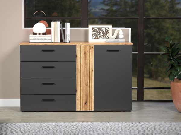 Sideboard Esteban in grau und Evoke Eiche Kommode 139 cm