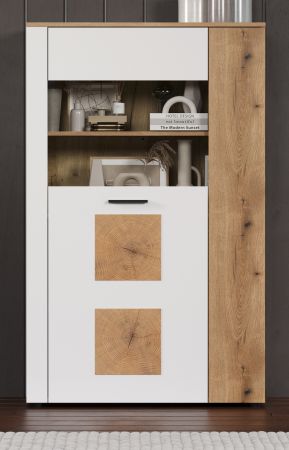 Vitrine Vianna in wei und Evoke Eiche Highboard 90 x 146 cm