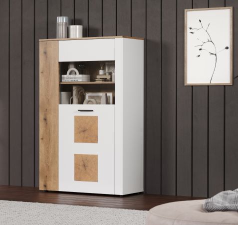 Vitrine Vianna in wei und Evoke Eiche Highboard 90 x 146 cm