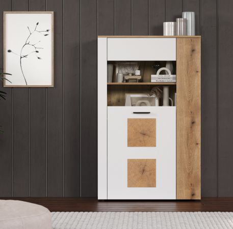 Vitrine Vianna in wei und Evoke Eiche Highboard 90 x 146 cm