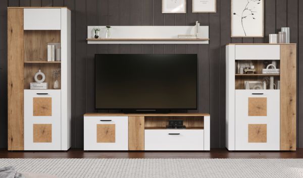 Wohnwand Vianna in wei und Evoke Eiche Wohnkombination 4-teilig 360 cm
