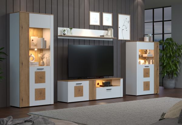 Wohnwand Vianna in wei und Evoke Eiche Wohnkombination 4-teilig 360 cm