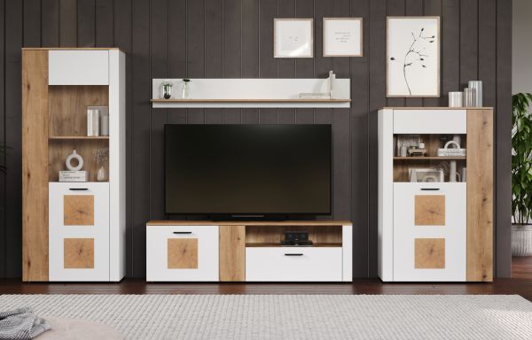Wohnwand Vianna in wei und Evoke Eiche Wohnkombination 4-teilig 360 cm
