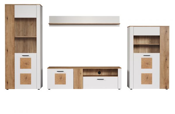 Wohnwand Vianna in wei und Evoke Eiche Wohnkombination 4-teilig 360 cm
