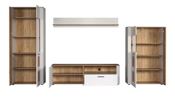Wohnwand Vianna in wei und Evoke Eiche Wohnkombination 4-teilig 360 cm