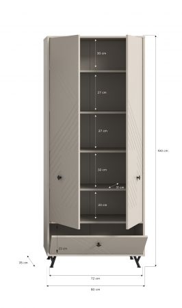 Schuhschrank Apunti in Sand matt Mehrzweckschrank 80 x 190 cm